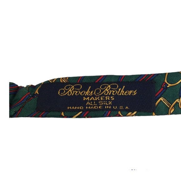 BROOKS BROTHER Makers Green Equestrian Silk Adjustable Self Bow Tie 2".1/2 EX CD - Picture 3 of 3